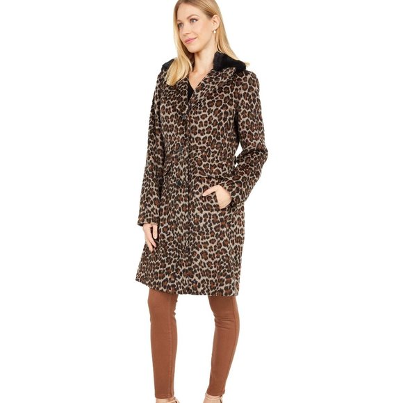 Kate Spade Leopard Print Faux Fur Collar Coat